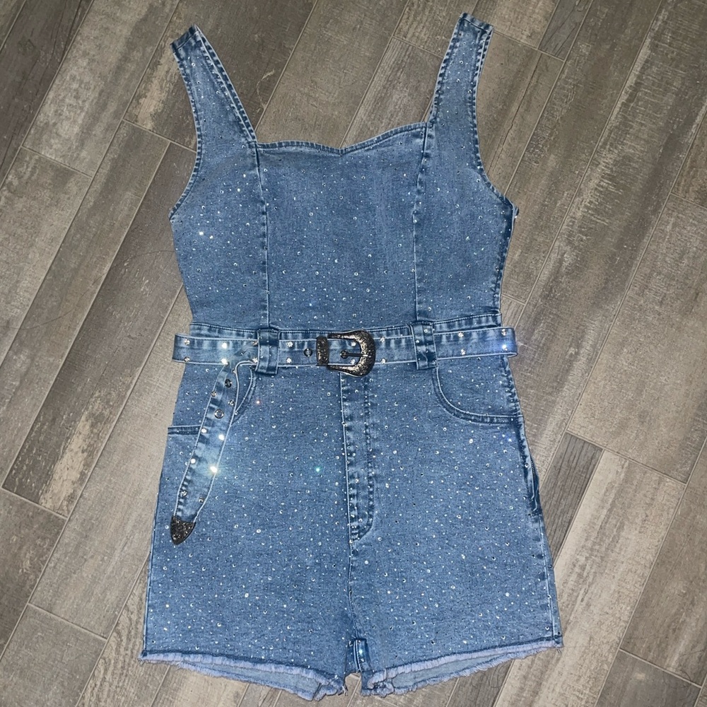 Denim Rhinestone Romper
